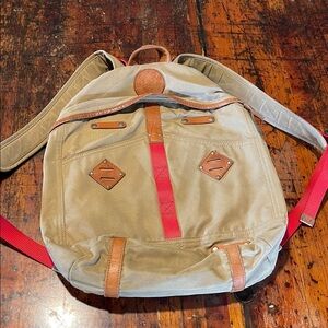 Will Leather Goods Tan and Red Canvas Backpack